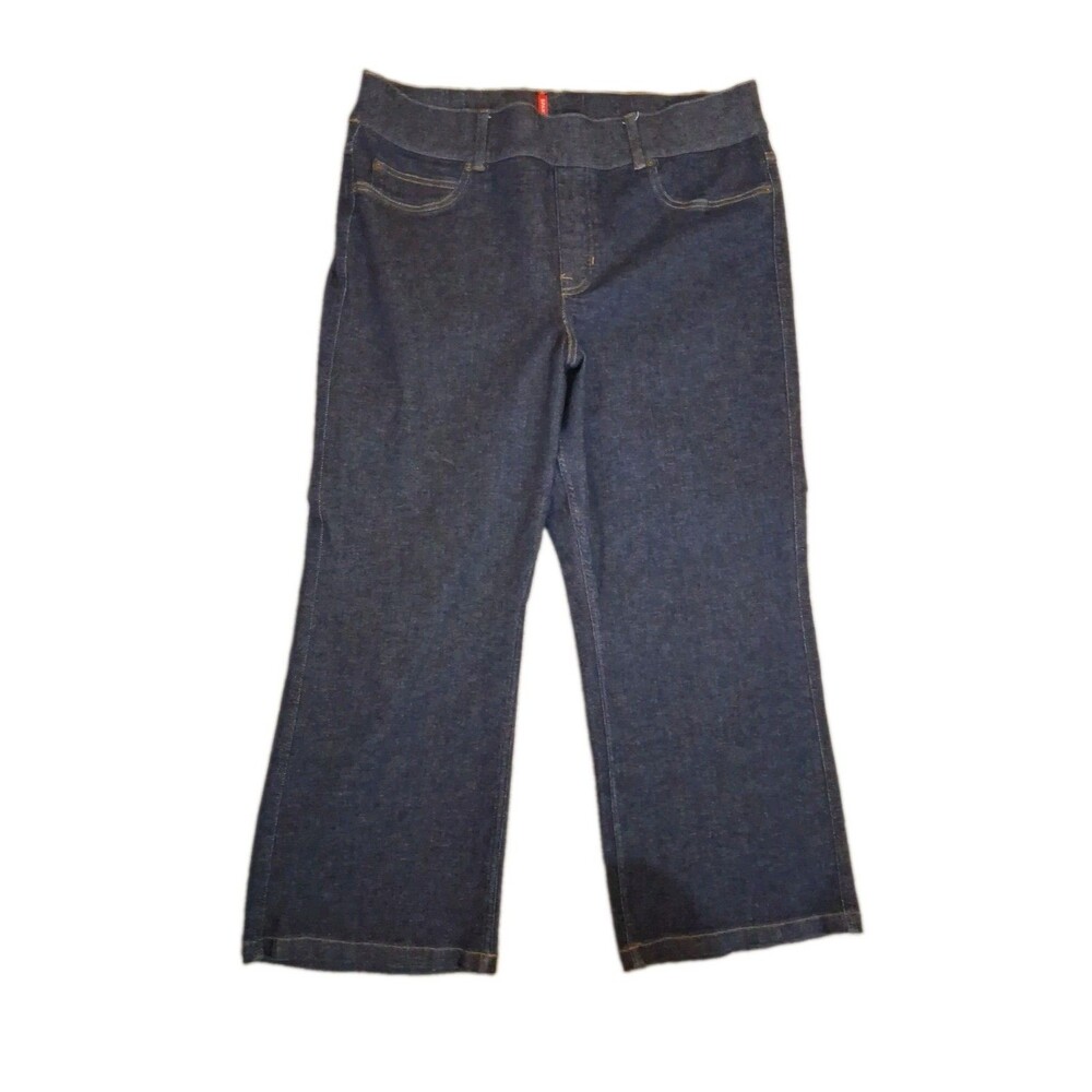 Spanx Crop Wide Leg Jean Women Size 2X Flat Front Wide Leg Raw Indigo Pull on